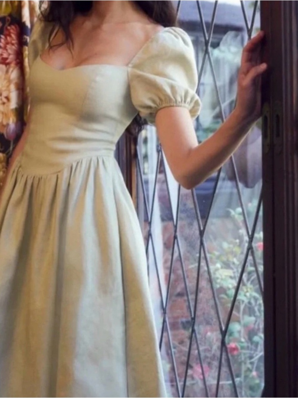 Reformation Davila Linen Midi Dress - Dried Herbs Color - Size 12 - Picture 2 of 5